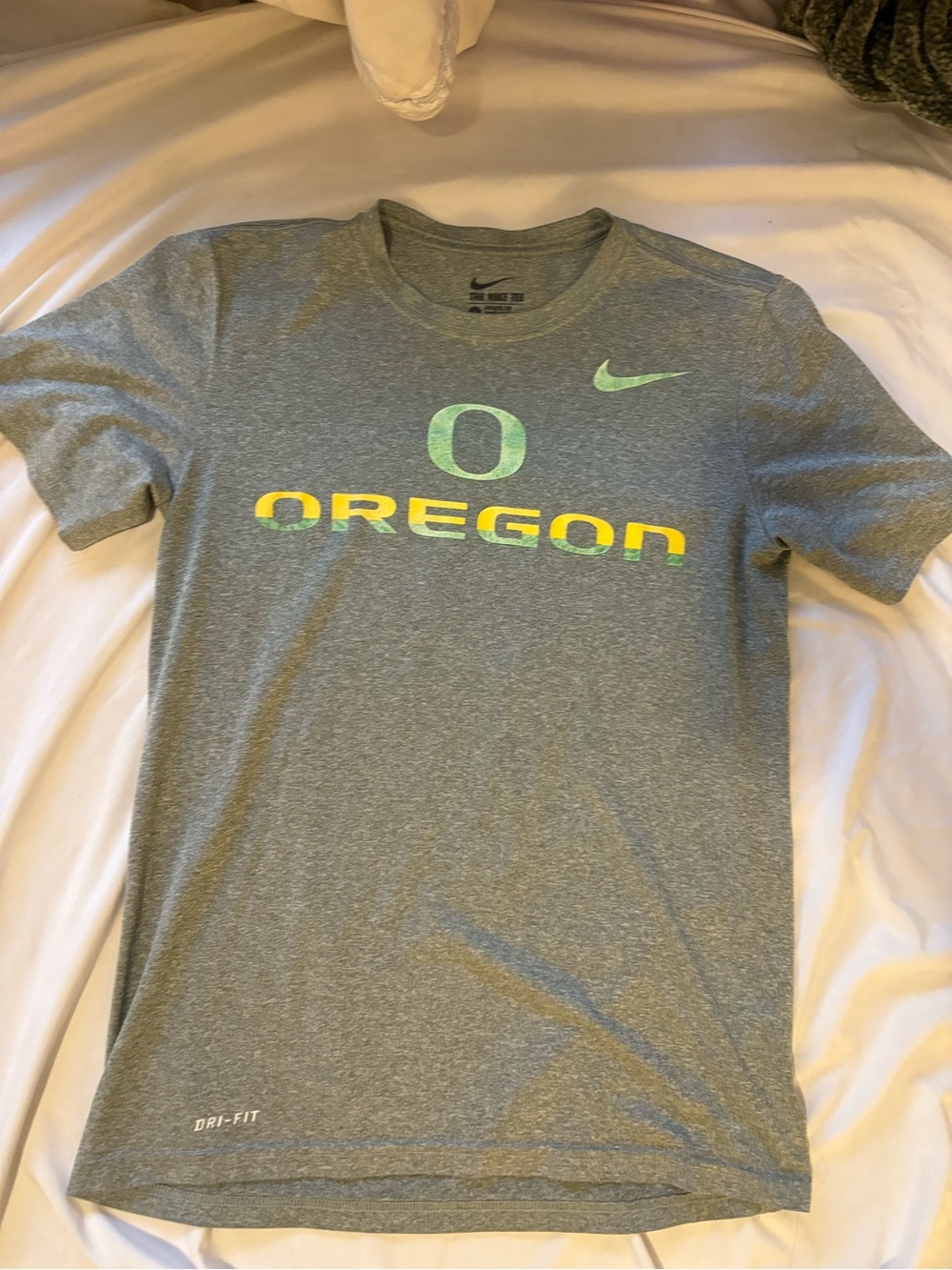 Nike Gray Oregon Short Sleeve Tee with Green and Yellow Logo